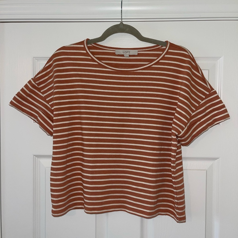 LOFT Rust and Cream Striped Short Sleeve Tee